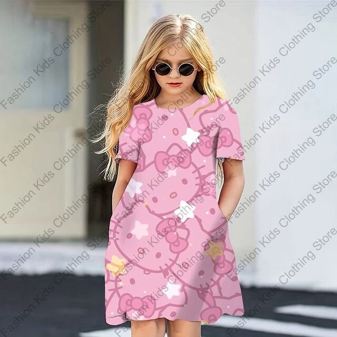 MINISO Girls Hello Kitty Dress Cartoon Cute My Melody Cinnamoroll Print ...