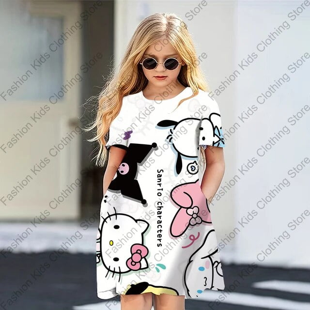 MINISO Girls Hello Kitty Dress Cartoon Cute My Melody Cinnamoroll Print ...