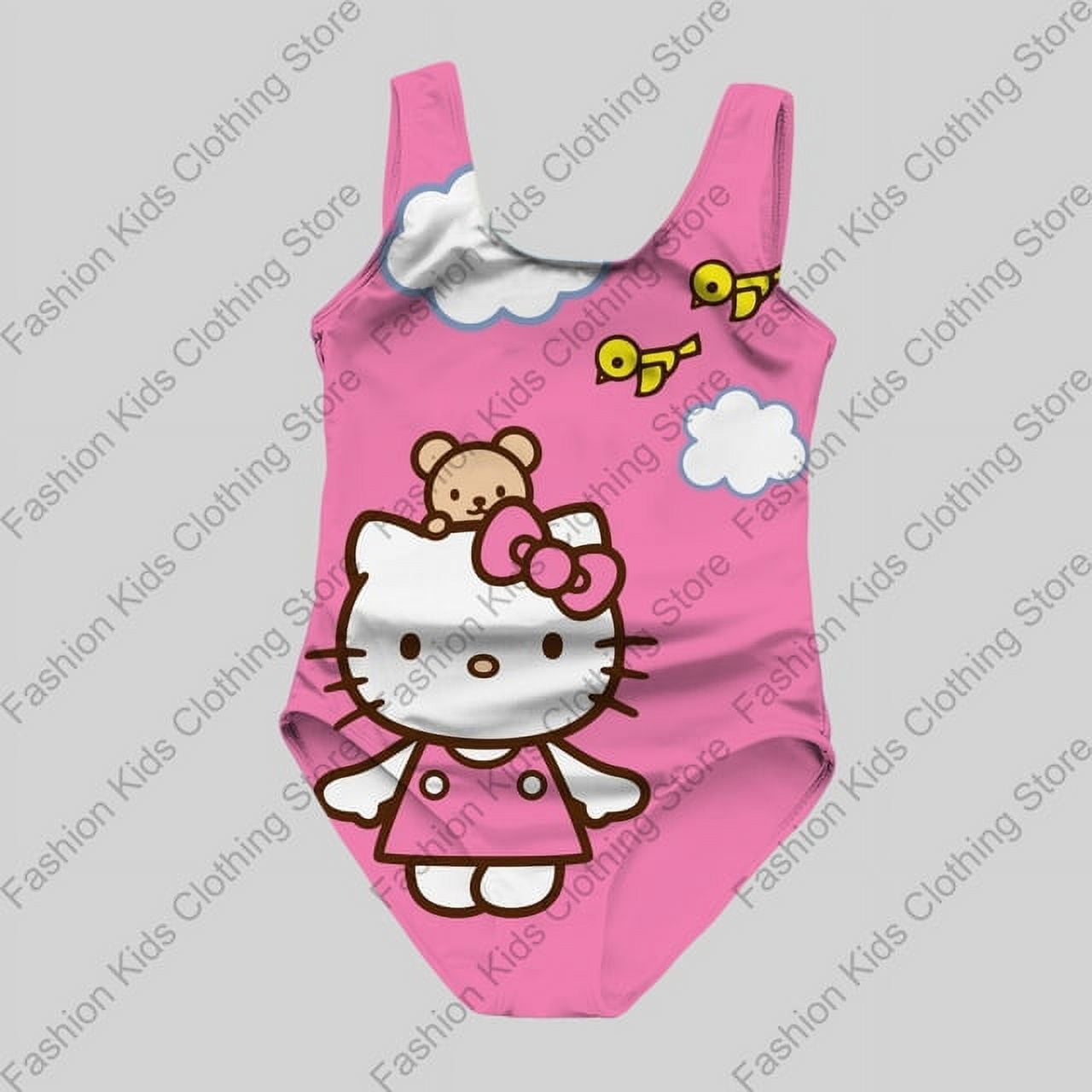 MINISO Girls Summer One-Piece Swimsuit Fashion Cartoon Cute Hello Kitty ...