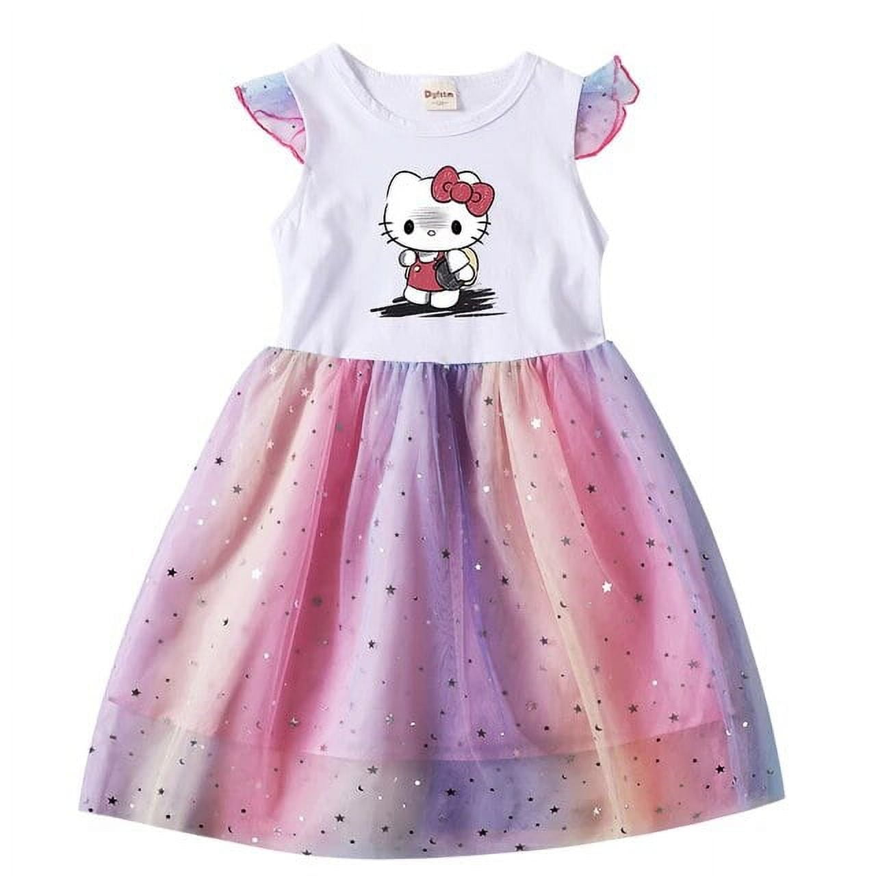 MINISO Hello Kitty Summer Kids Dresses for Girls Cartoon Short Sleeve ...