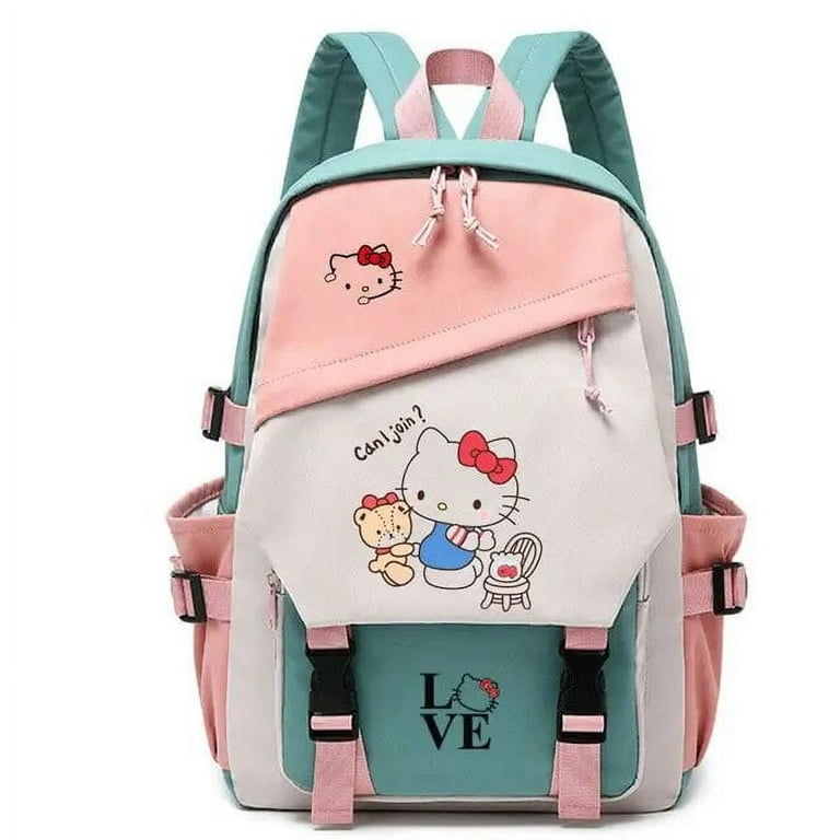 MINISO Large Capacity Hello Kitty Backpack Fashion Trend Luxury Brand Kawaii School Bag Waterproof Nylon Fabric for Girl Student