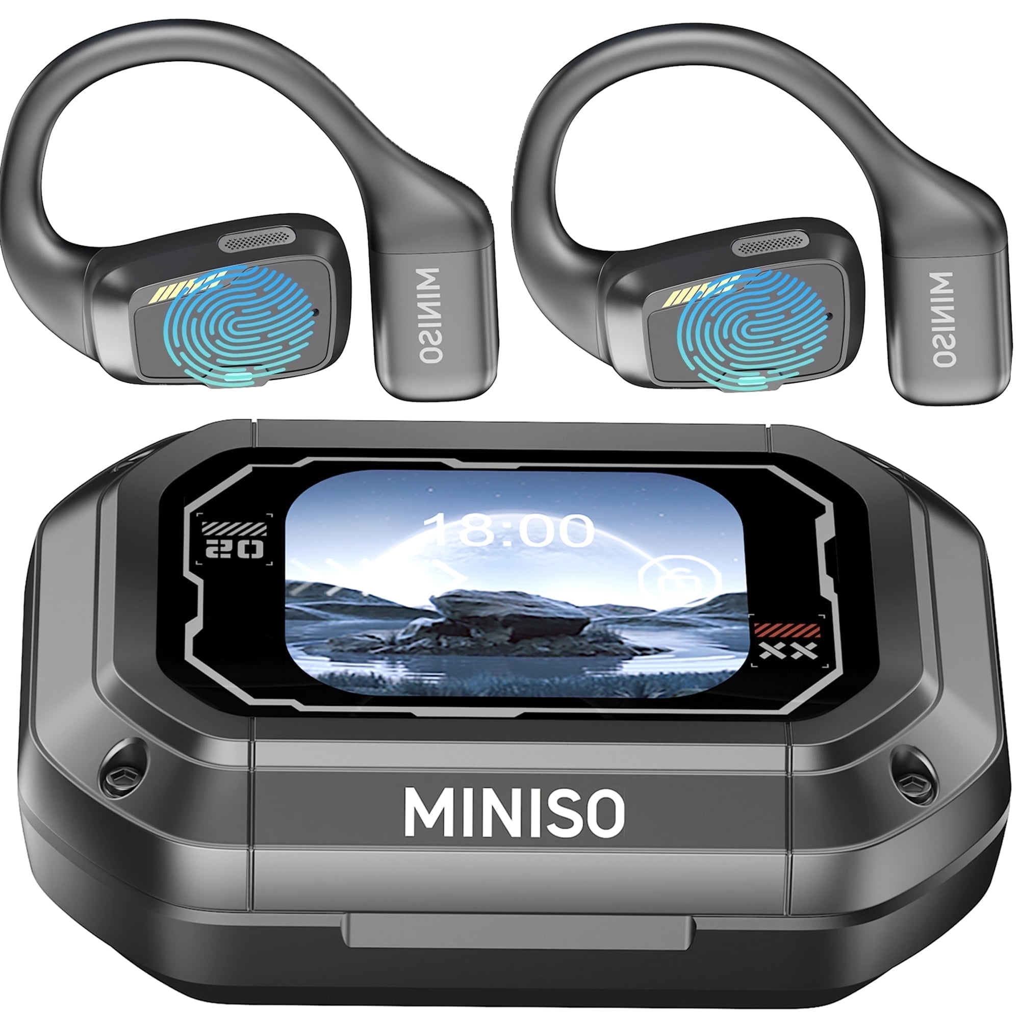 MINISO M98 Open Ear Earbuds Wireless Earbuds AI 135 Language Translator Earbuds with Smart Screen Mic,Bluetooth Earbuds Sport IPX7 Waterproof,Black