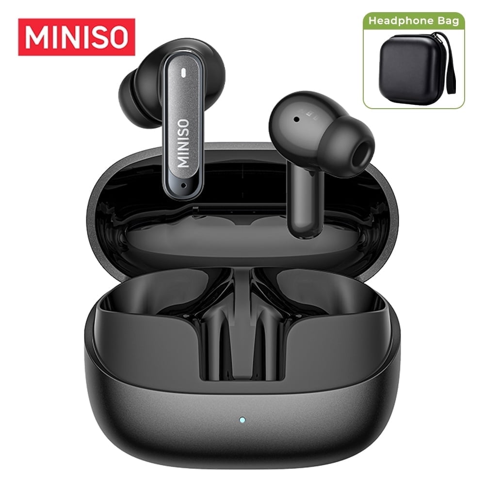 MINISO MS106 Wireless Bluetooth 6.0 In-Ear Earbuds, AI Translator, Noise-Cancelling Headphones, 130+ Languages, 28H,Black + Earbud Case