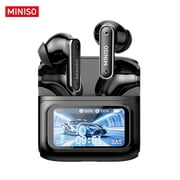 MINISO MS128 Bluetooth Wireless Earbuds with Touchscreen Case, Noise Cancelling Earbuds, 70H Playtime, IPX5 Waterproof, Low Latency Gaming Headphones with Mic for iPhone Android,Black