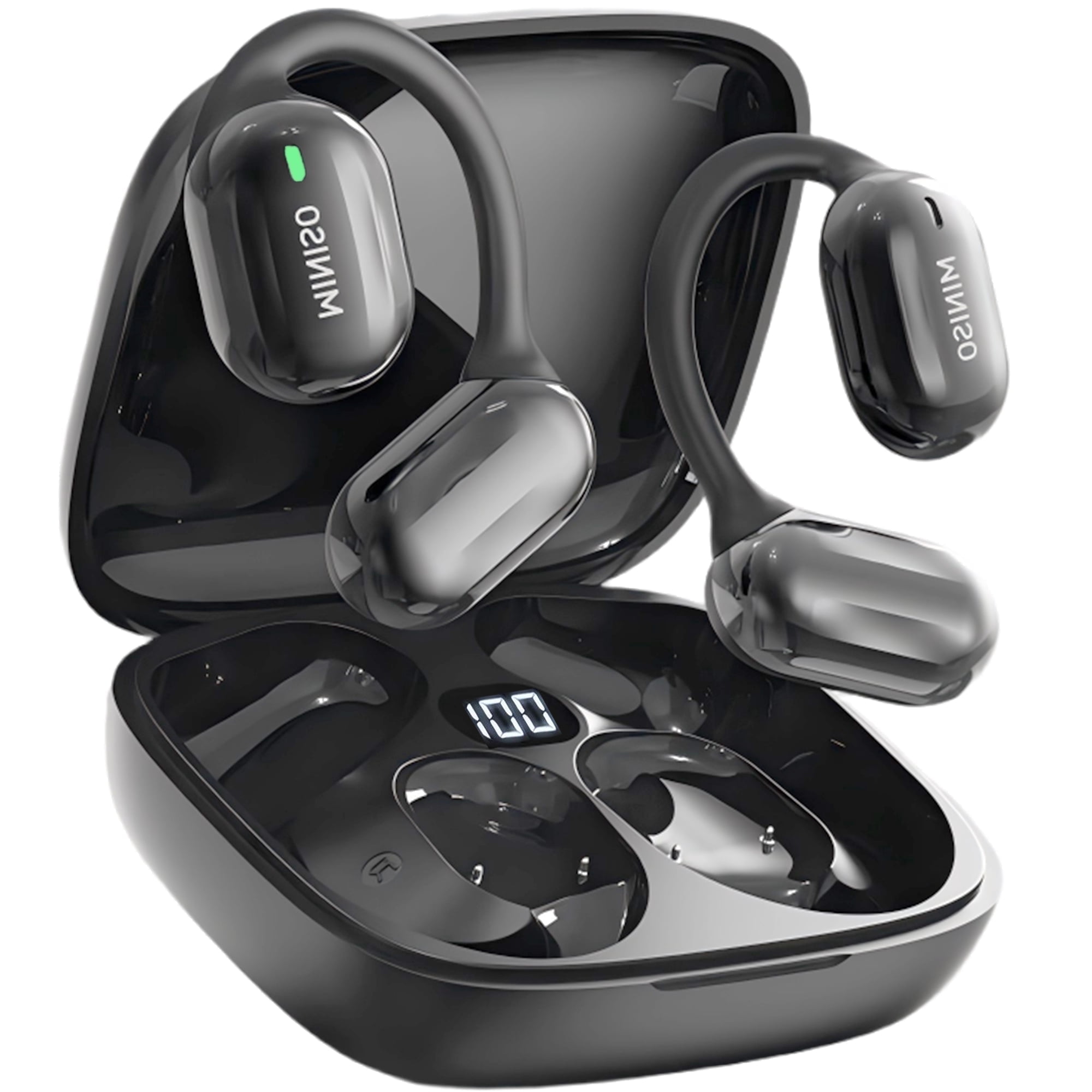 MINISO MS162 Wireless Earbuds Open Ear Headphones Sports, Bluetooth 5.4 Earbuds, 48h Support 150 AI Languages Translator Earbuds IPX6 Waterproof,Black