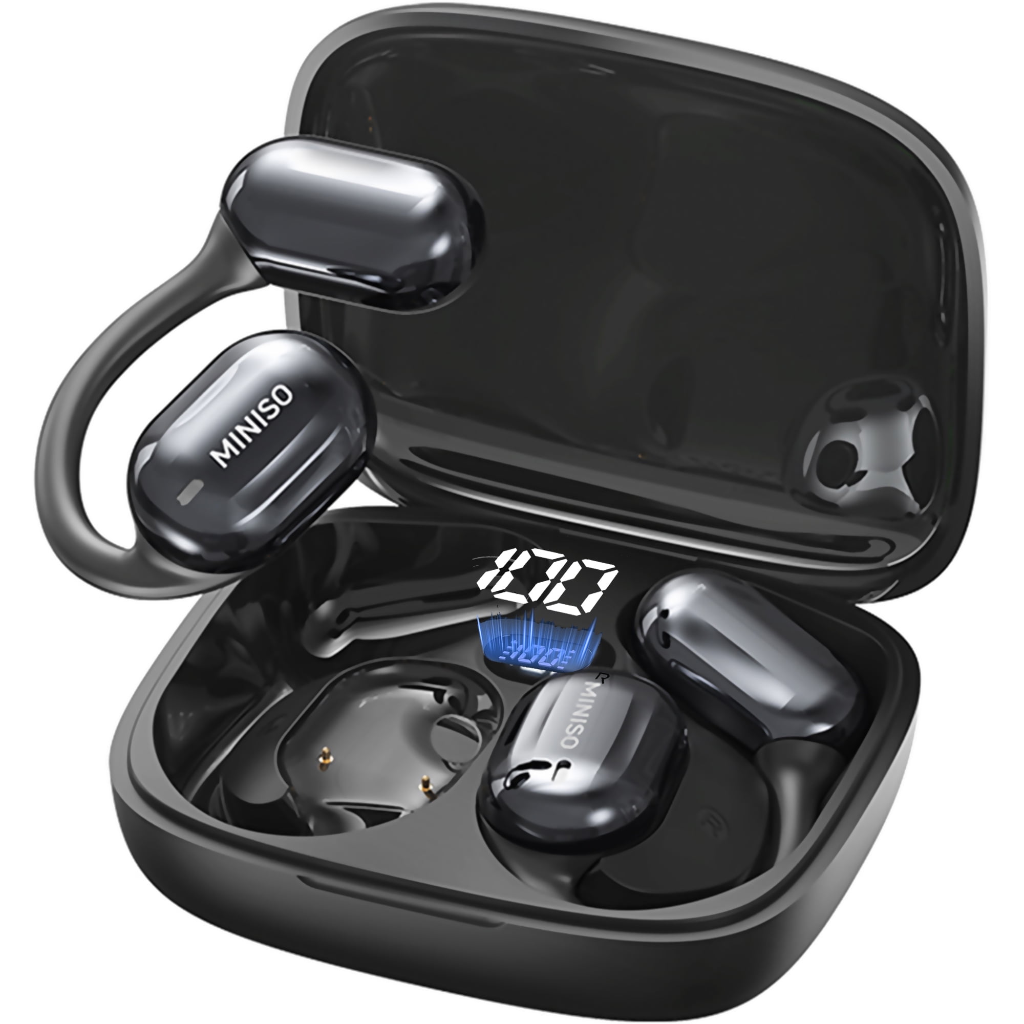 MINISO MS162 Wireless Earbuds Open Ear Headphones Sports, Bluetooth 5.4 Earbuds, 48h Support 150 AI Languages Translator Earbuds IPX6 Waterproof,Black