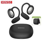 MINISO MS181 Bluetooth 6.0 Wireless Open-Ear Headphones - AI Translator, Noise-Cancelling Earbuds, 133+ Languages, IPX5 Waterproof, Black + Earbud Case