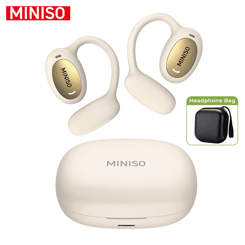 MINISO MS181 Wireless Bluetooth 6.0 Open-Ear Earbuds, AI Translator, Noise-Cancelling Headphones, 130+ Languages, Off-Beige + Earbud Case