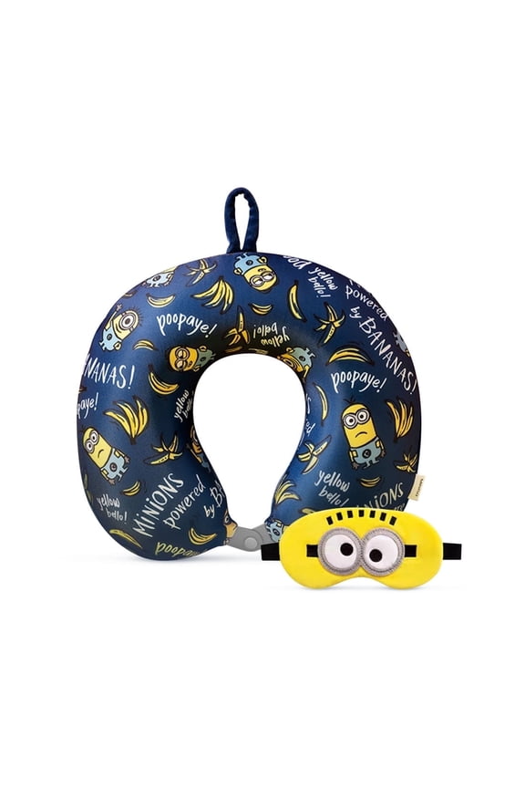 Minions Collection Memory Cotton U-shaped Pillow With Sleep Eye Mask, Neck Support Pillow, Travel Accessories for Airplane, Car Train