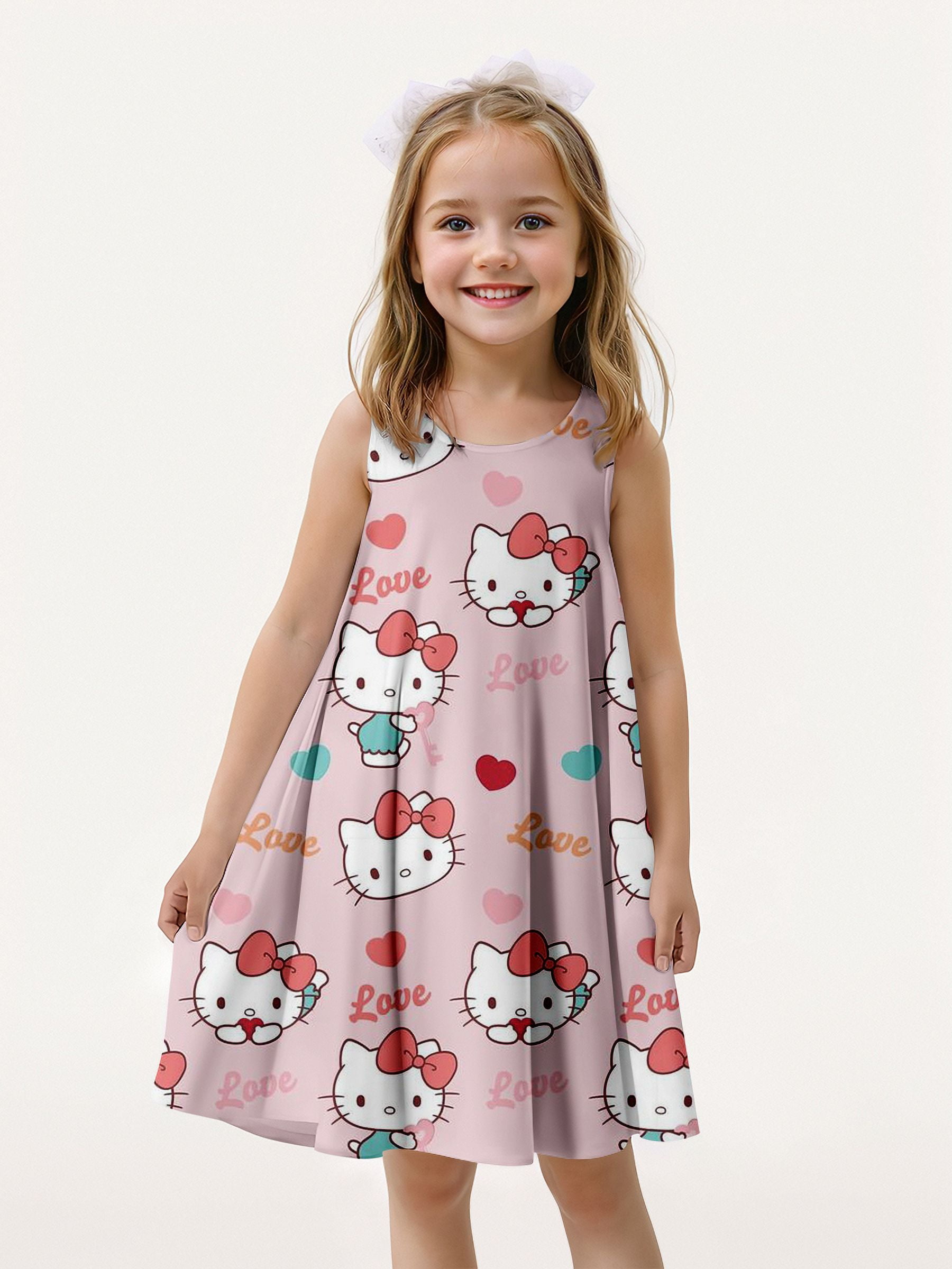 MINISO New Summer Girls Dress Hello Kitty 3D Printed Fashionable ...