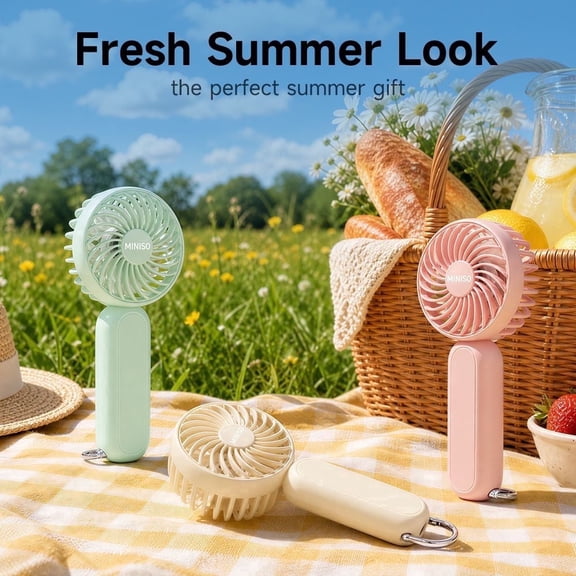 MINISO Portable Handheld Fan, 73g Mini Rechargeable Fan with Carabiner, 3 Speeds, 3-in-1 Handheld/Desktop/Hanging Personal Desk Fan for Travel, Office, Commuting, Makeup
