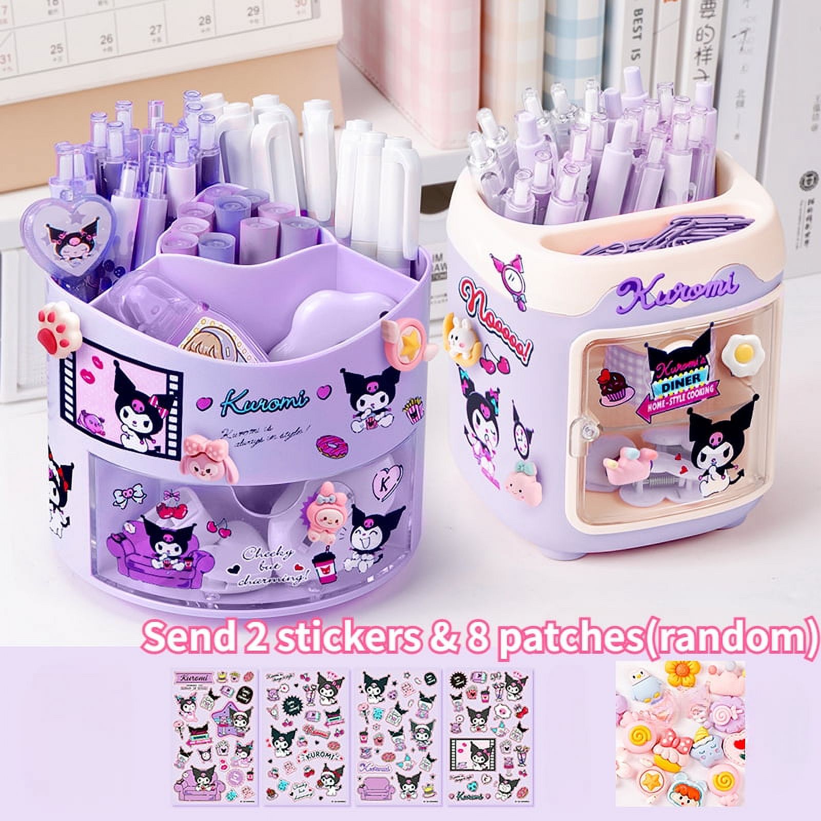 MINISO Sanrio Kurome 360° Rotating Pen Holder Organizer Kuromi Melody Desktop Stationery Storage