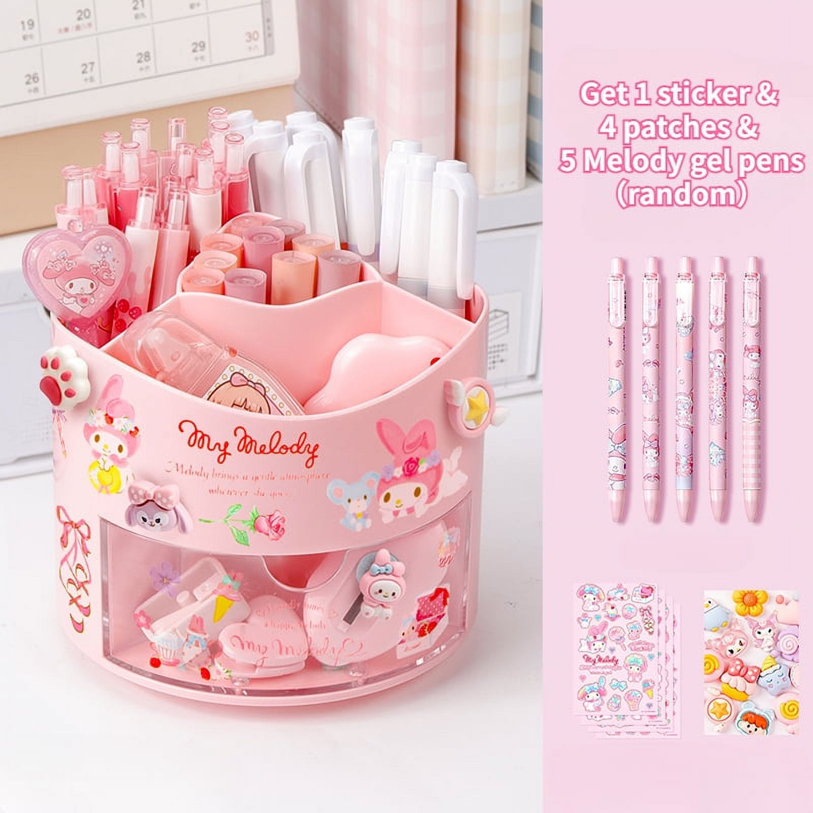 MINISO Sanrio Kurome 360° Rotating Pen Holder Organizer Kuromi Melody Desktop Stationery Storage