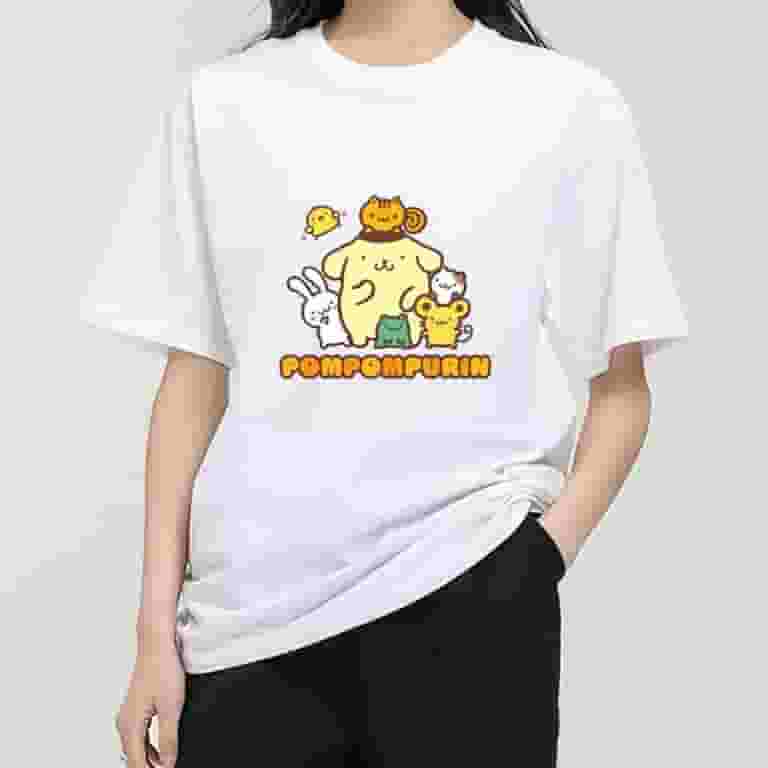 ★WAIKEI★ Bubble Pompompurin Graphic Short Sleeve T-shirt W MINISO Sanrio Pompompurin T Shirt Women Couple Combination