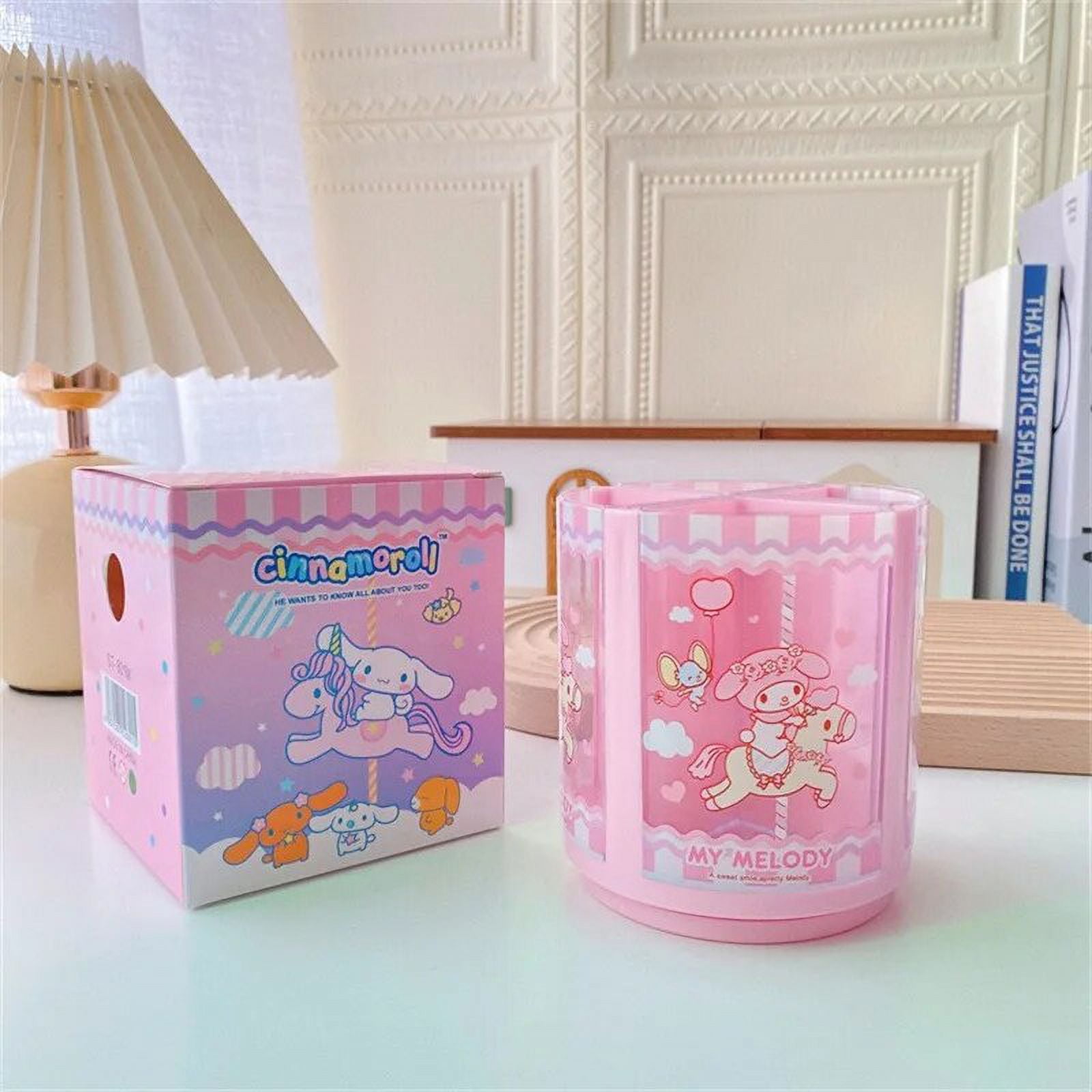 MINISO Sanrio Round Rotatable Pen Holder Cinnamoroll Hello Kitty My Melody Desktop Storage
