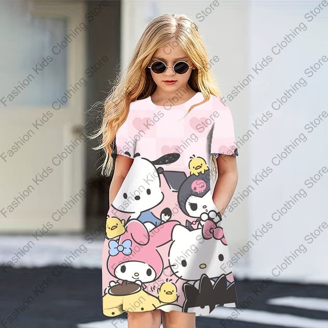 MINISO Summer Dress Fashion Cartoon Hello Kitty & Friends Printed Women ...