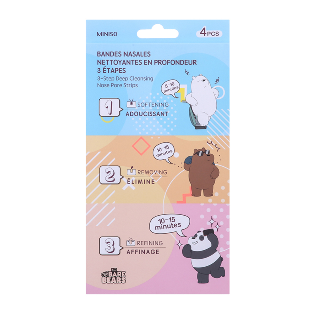 MINISO We Bare Bears Nose Pore Strips, 3Step Deep Cleansing for