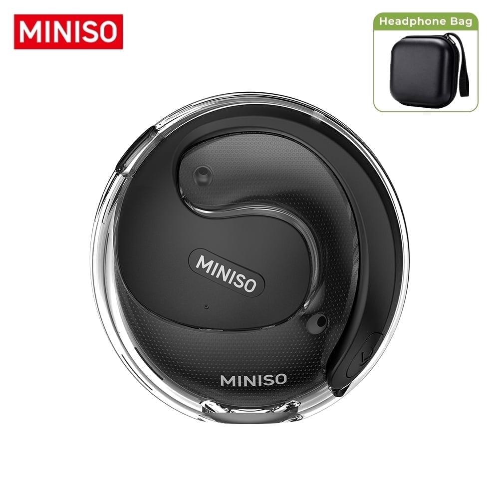 MINISO X15 Bluetooth 5.4 Wireless Open-Ear Headphones - AI Translator, Noise-Cancelling Earbuds, 130+ Languages, 40H Playtime, IPX5 Waterproof, Black + Earbud Case