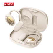 MINISO AI Real-Time Translation Earbuds, Open Ear Bluetooth 5.4, 130+ Languages, IPX5 Waterproof for Travel/Gym, Beige