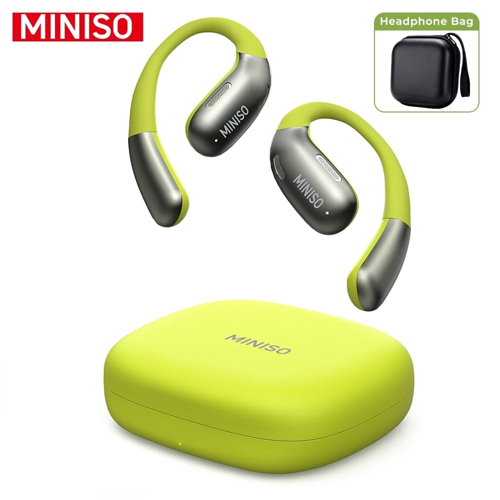 MINISO X28 Wireless Bluetooth 5.4 Earbuds Headphones, Open-Ear Design, AI Translator, 130+ Languages, 40H Playtime, IPX5 Waterproof,Green + Earbud Case
