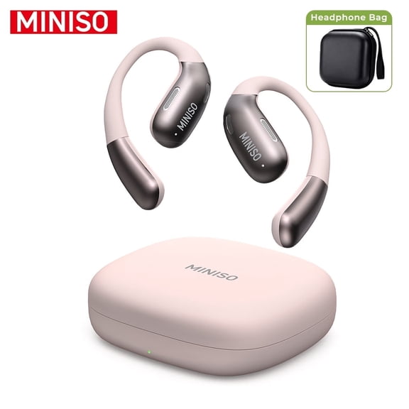MINISO X28 Wireless Bluetooth 5.4 Earbuds Headphones, Open-Ear Design, AI Translator, 130+ Languages, 40H Playtime, IPX5 Waterproof, Pink + Earbud Case