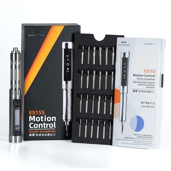 MINIWARE ES15S Intelligent Motion Sensing Control Electric Screwdriver Handheld Portable Screwdriver Cordless OLED Display Screwdriver with LED Illumination Lights Utility Computers Mobilephone