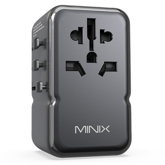 MINIX GaN-III 85W Universal Travel Adapter equipped with PD 3.0 and Qualcomm Quick Charge 4+,3 USB-C, 2 USB-A,used for US, EU, UK, AU