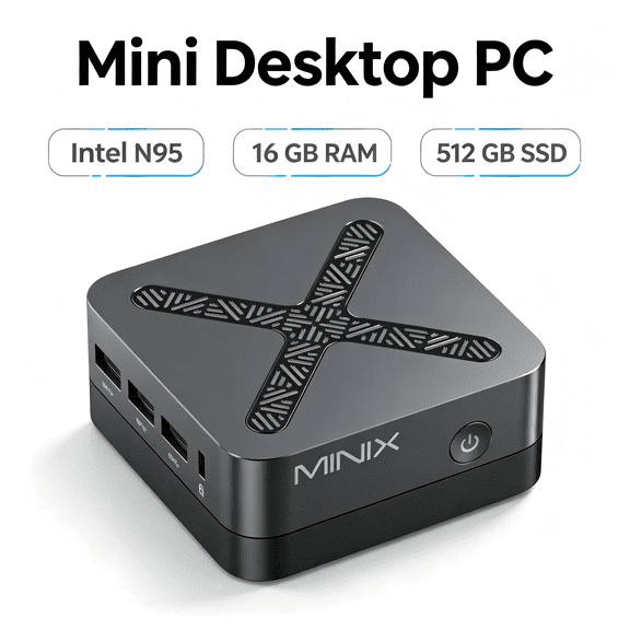 MINIX NEO Z95 Mini PC,Intel 12th Gen N95,16GB LPDDR5X RAM,512GB NVMe SSD, Dual LAN Mini Computers/4K Triple Display HDMI/DP/VESA Mount/Auto Power On/WOL for Business Home Office,Digital Signage