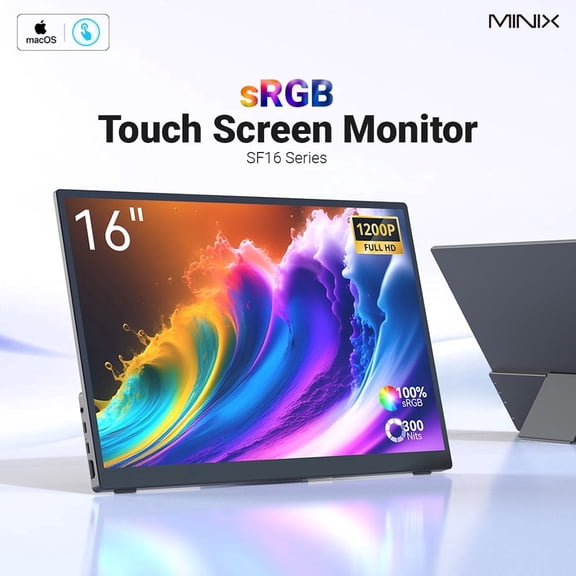 MINIX SF16T 16" Portable Monitor, 1200P FHD IPS Screen, 100% sRGB, HDMI, Laptop Monitor Compatible with PC, Mac, Phone, Xbox, Switch - Touch Edition