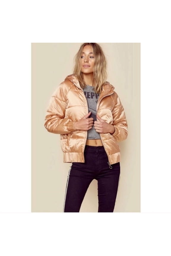 Hooded Puffer Jacket, Dusty Peach - Medium