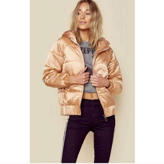 MINKPINK Hooded Puffer Jacket, Dusty Peach - Medium