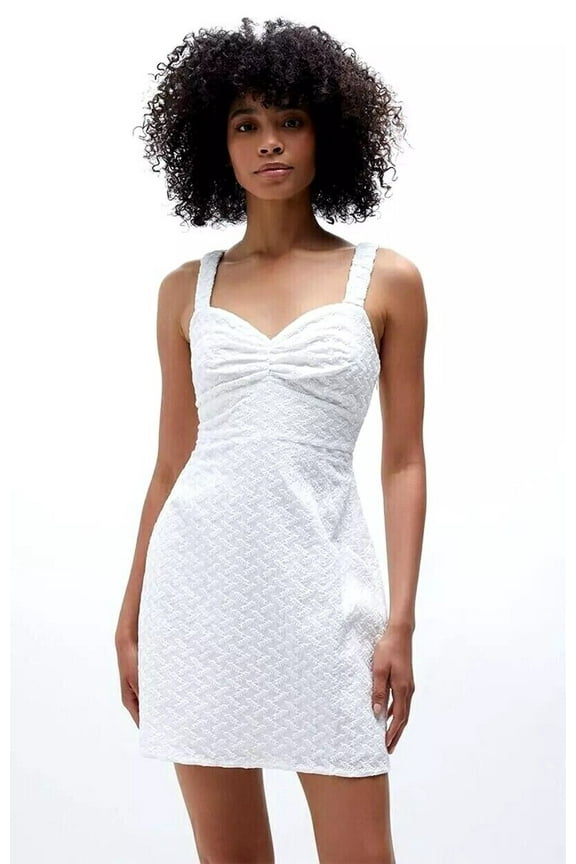 Textured Sweetheart Mini Dress White L B4HP $129