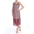 thumbnail image 1 of MINKPINK Womens Burgundy Fishnet Midi Spaghetti Strap V Neck Tea Length Shift Dress S, 1 of 2