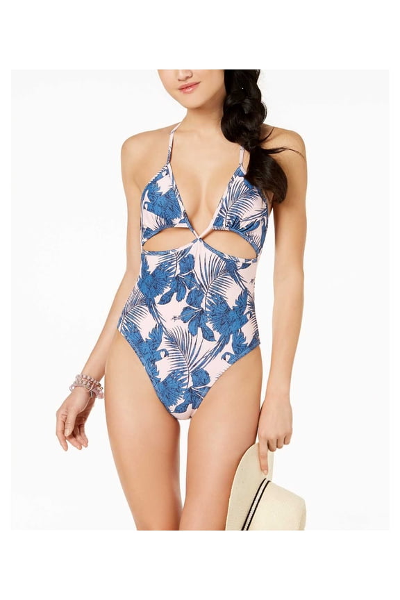 Womens Printed Cut-Out One-Piece Swimsuit Pink M