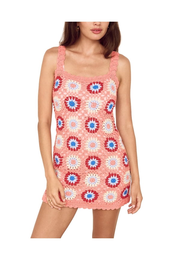 womens Dev Floral Crochet Mini Dress, S/M