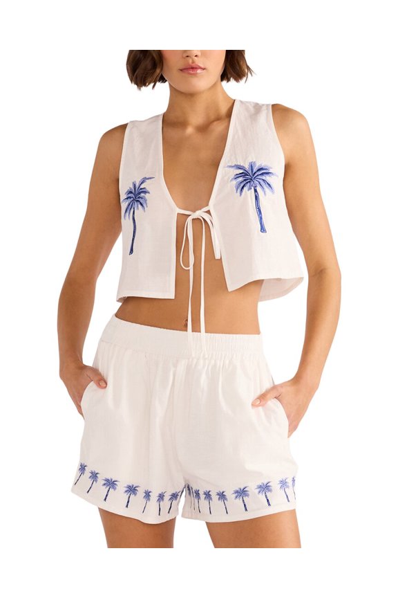 womens  Isadora Embroidered Linen-Blend Top, s