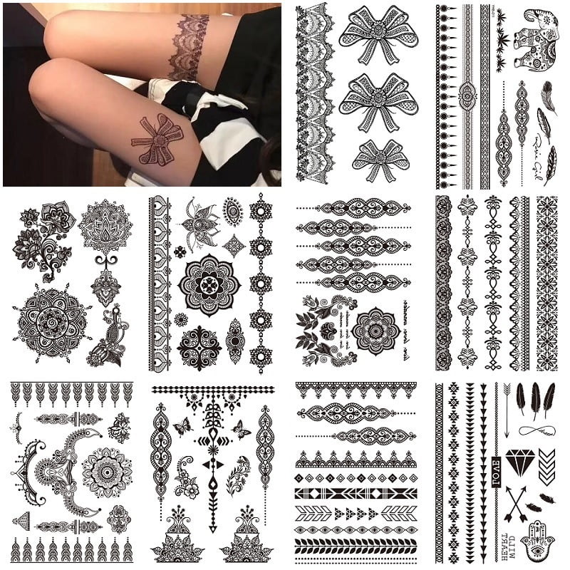 MINKUROW 10Sheets Black Temporary Tattoo Stickers Adults Women Girls