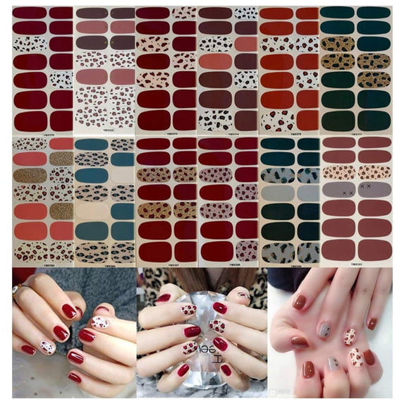 MINKUROW 12 Sheets Nail Stickers Leopard Print Design Full Wraps Nail Art Polish Stickers Strips Self-Ashesive Nail Art Sets for Women Girls