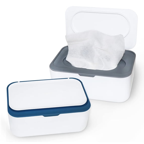 MINKUROW 2 Pack Baby Wipes Dispenser,Wipe Holder with Lids Diaper Wipes Case for Bathroom Refillable Wipe Container with Sealing Design,Flushable Bathroom Storage Case Box