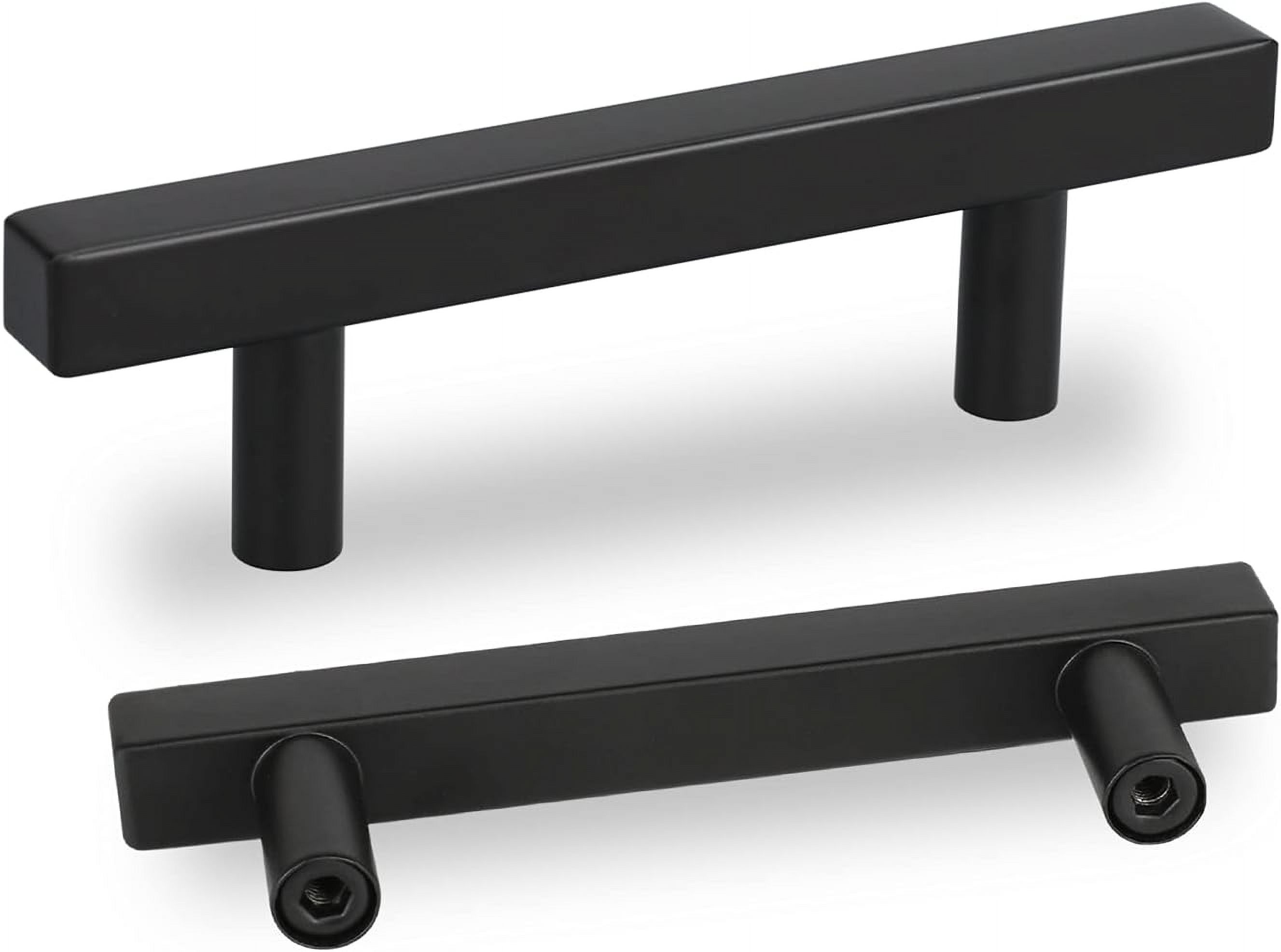 KNOBWELL 6-Pack Black Stainless Steel Cabinet Handles – Euro Style T-Bar Pulls For Kitchen Drawers, 3-1/2 Inch Hole Centers, 5-3/5 Inch Overall Length