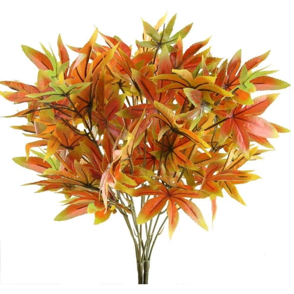 MINKUROW 2PCS Artificial Shrubs Fake Fall Bushes Large Silk Autumn Maple Leaves Bundles Indoor Outdoor Table Office Hanging Baskets Spring Decorations