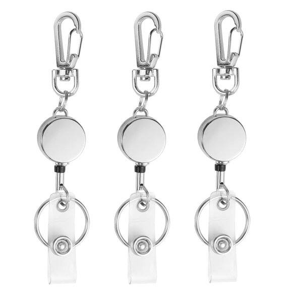 MINKUROW 3 Pack Sliver Badge Reel Retractable Metal ID Badge Holder with Belt Clip Key Ring for Name Card Keychain for Nurse,Volunteer,Teacher,Student (Sliver)