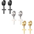 thumbnail image 1 of MINKUROW 3 Pairs Stainless Steel Hoop Earrings with Cross for Men Women,Silver+Gold+Black, 1 of 7
