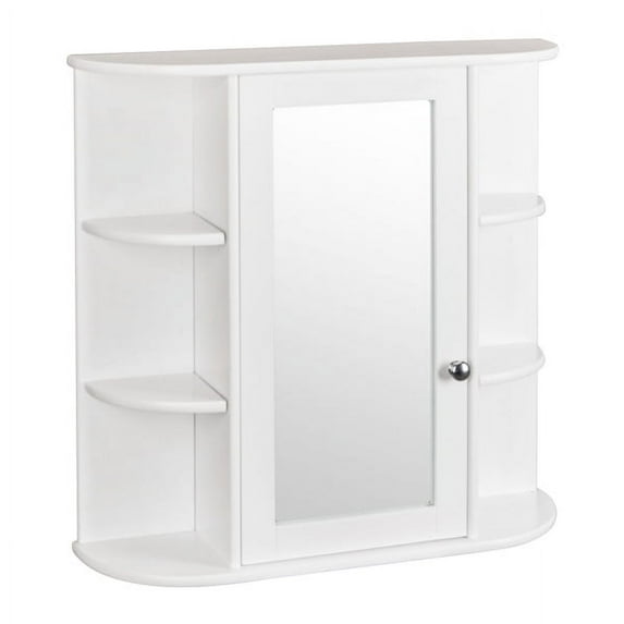 MINKUROW 3-Tier Single Door Mirror Indoor Bathroom Wall Mounted Cabinet Shelf White Bathroom Mirror Cabinet,Chic Storage Cabinet Medicine Cabinet Furniture for Home Multipurpose