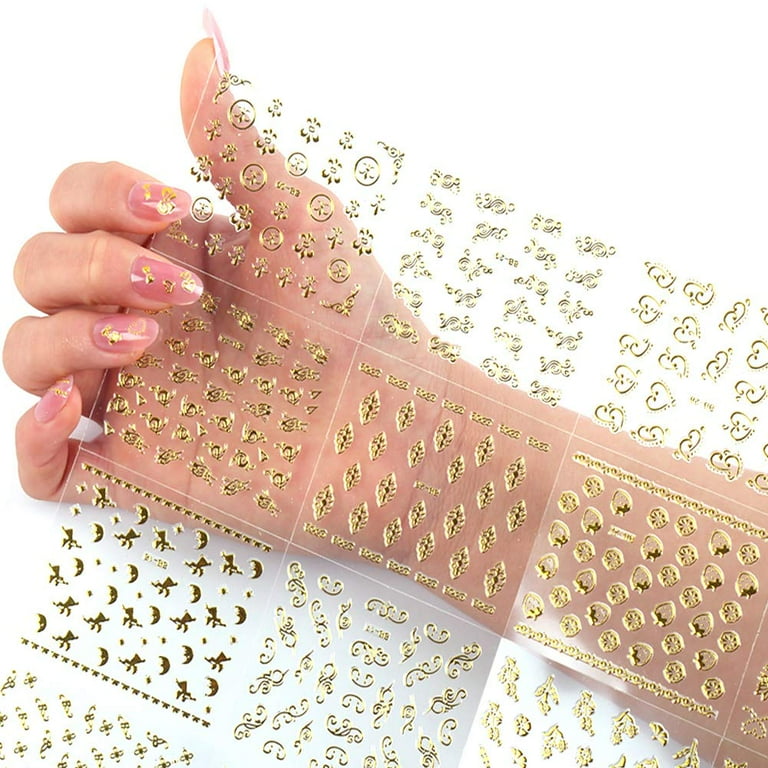 MINKUROW 30 Sheets Gold Nail Stickers 3D Nail Art Supplies 