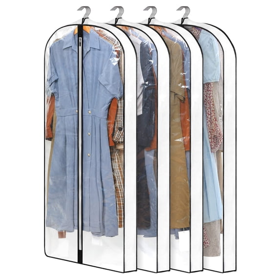 MINKUROW 4 Pack - Dress Bags for Gowns Long W/ 4" Gussetes,60'' Long Garment Bags for Gowns,Clear Garment Bags for Hanging Clothes,Dress Garment Bag for Storage and Travel - 24'' x 60''