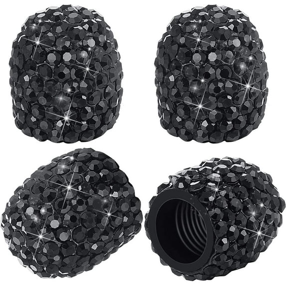 MINKUROW 4 Pieces Bling Valve Stem Caps Crystal Rhinestone Car Tire Caps Covers Chrome Attractive Dustproof Accessories for Car Vehicle Auto Black