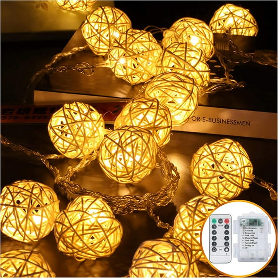 MINKUROW 9.8 Feet 20 Rattan Ball Fairy String Lights Plug in,Flexible Romantic Warm Lighting for Home Decor (Colorful)