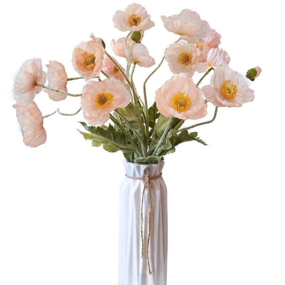 MINKUROW Artificial Flowers 5Pcs Poppies Flowers Artificial Silk Flowers for Home Office Wedding Outdoor Decor (Champagne)