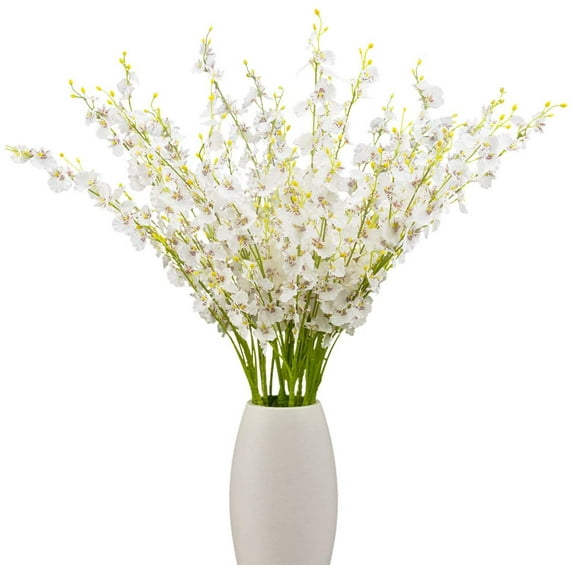 MINKUROW Artificial Orchid Silk Fake Flowers Faux Dancing Lady Orchids Stems Flower 10 Pcs Real Touch for Wedding Home Office Party Hotel Yard White